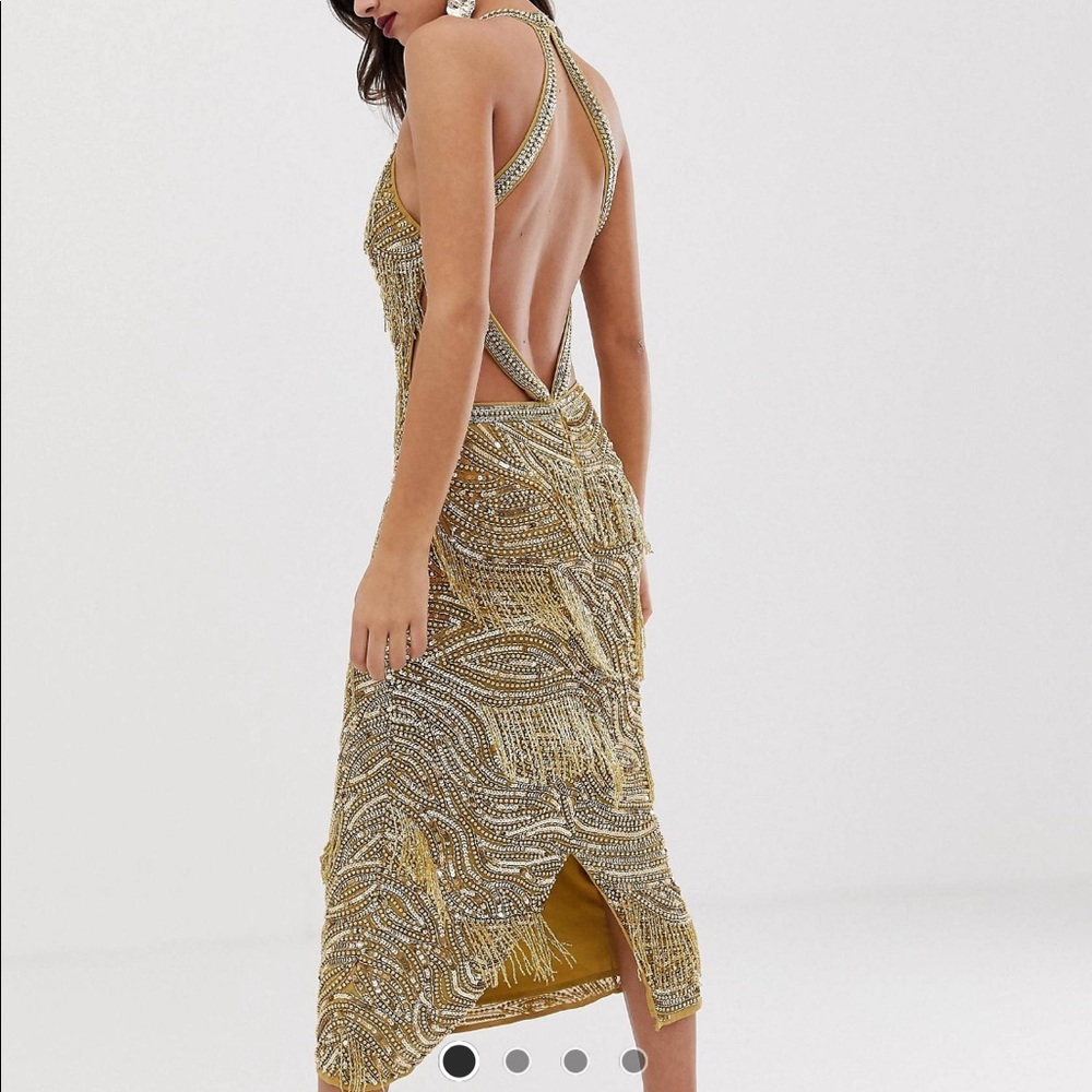 Sequin fringe cutout bodycon midi dress